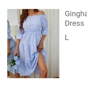 SHEIN Light Blue Gingham Maxi Dress